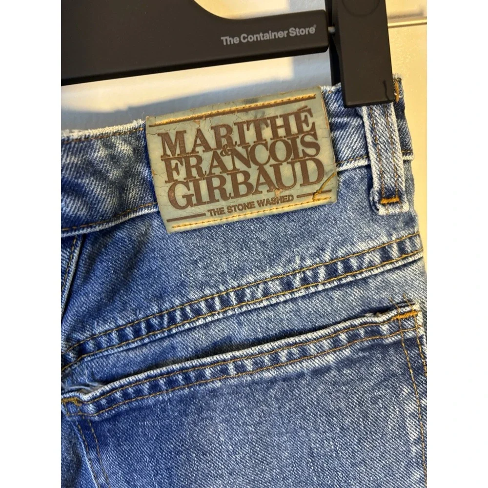 VTG 90's MARITHE FRANCOIS GIRBAUD Blue Denim Long Shorts 7/8 High Rise USA